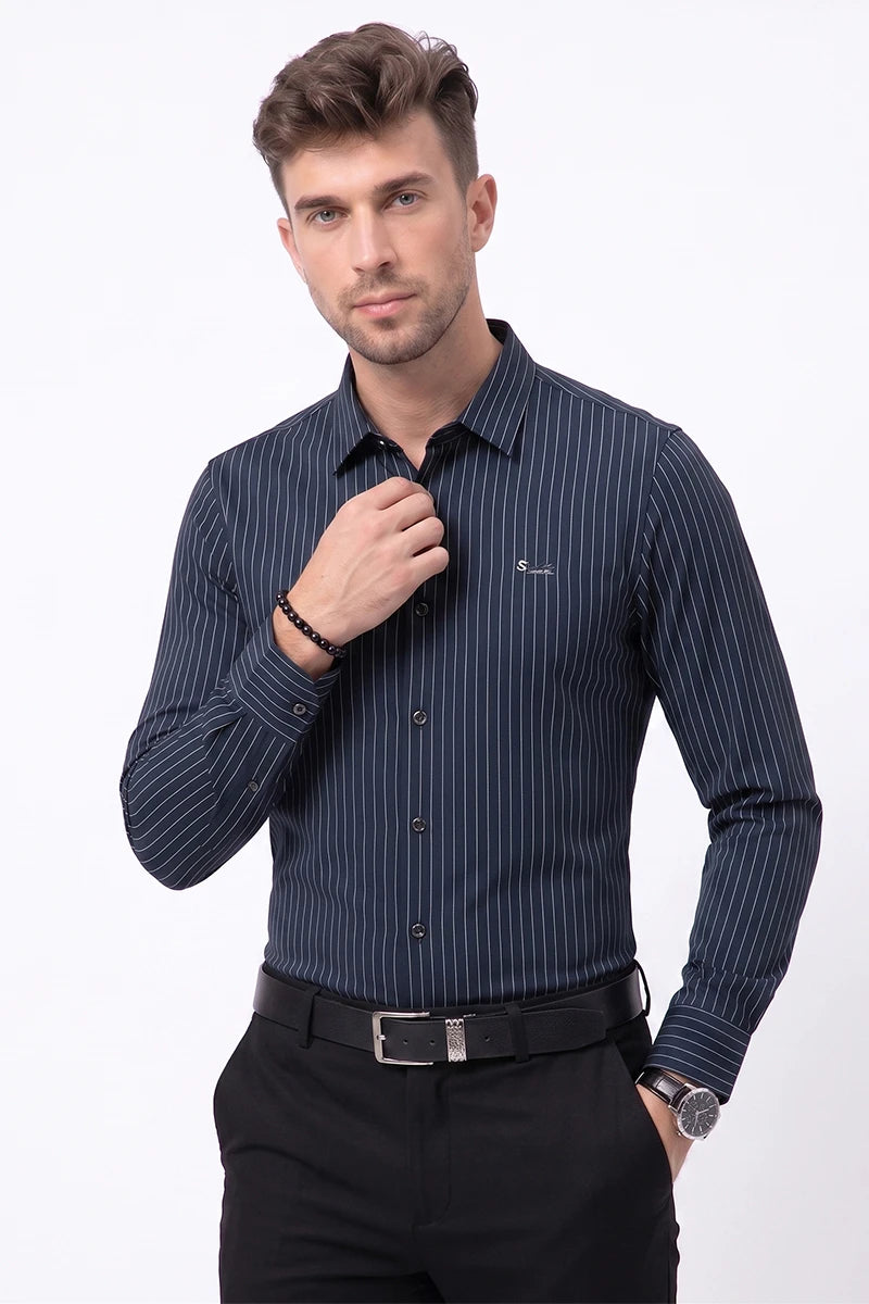 Navy Blue Striped Shirt