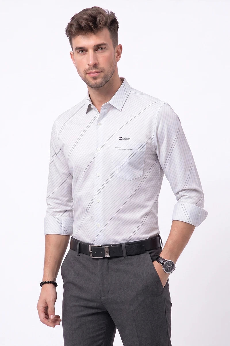 White Diagonal Striped Shirt
