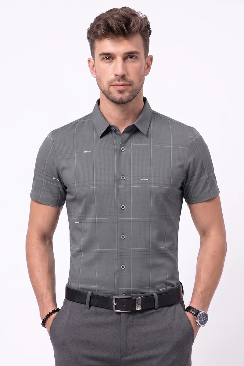 Grey Checked Short Sleeve Shirt