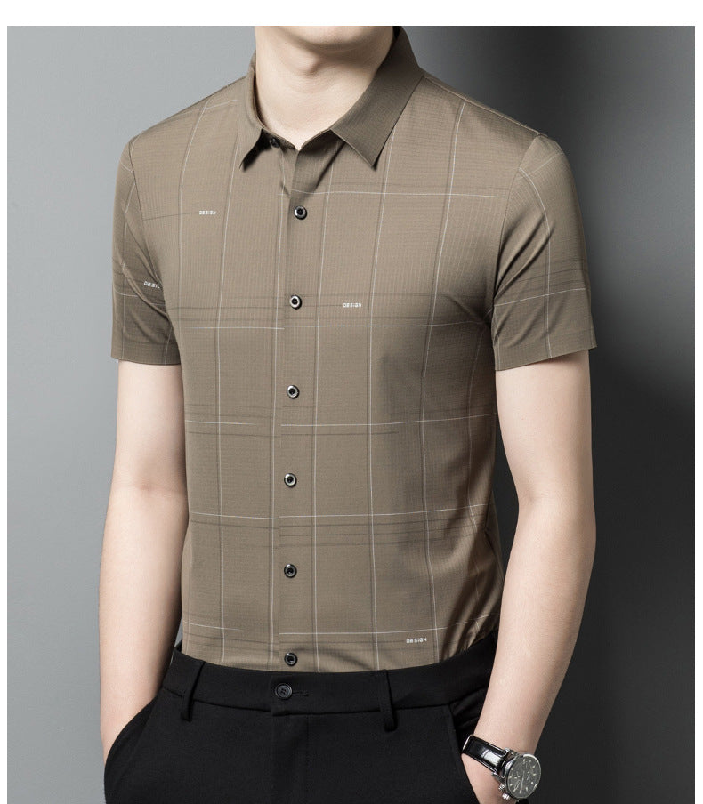 Taupe Checked Short Sleeve Shirt