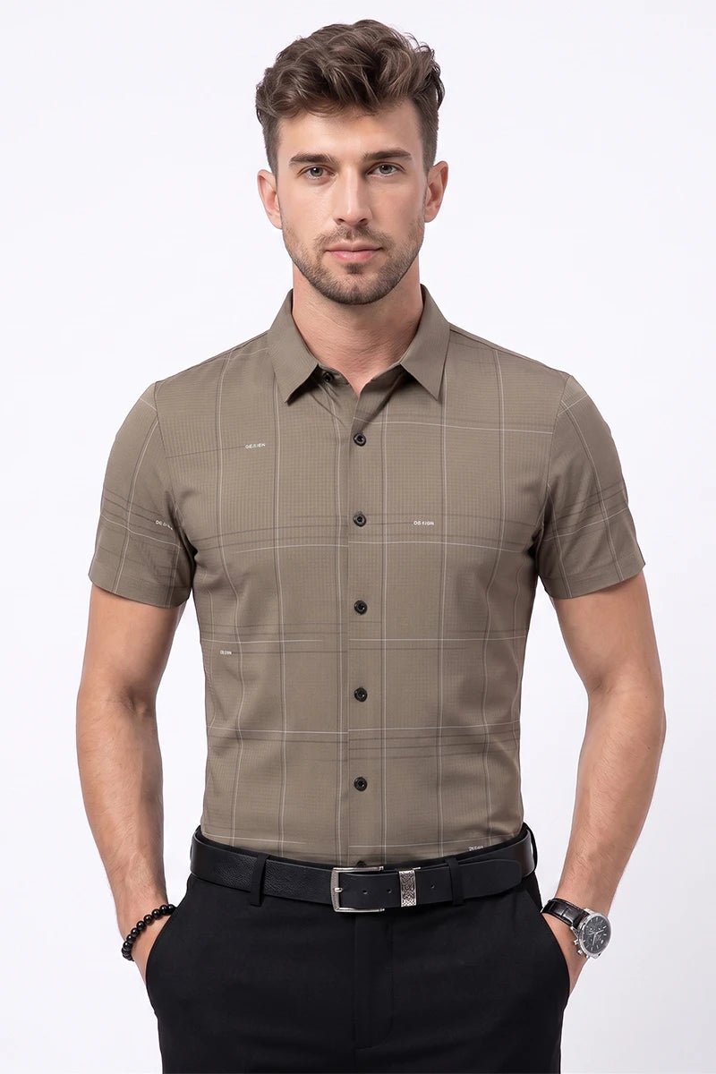 Taupe Checked Short Sleeve Shirt