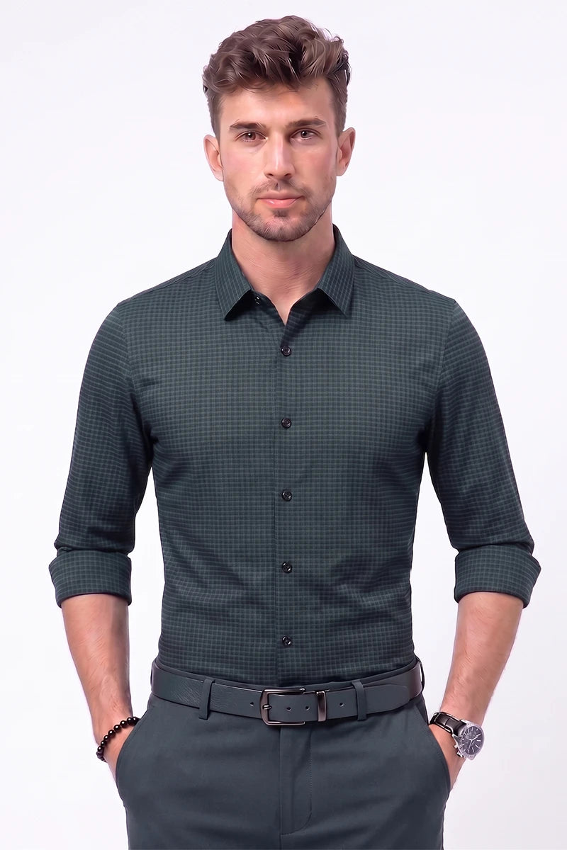 Dark Green Micro Check Shirt