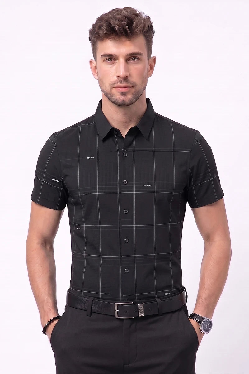 Black Checked Short Sleeve Shirt