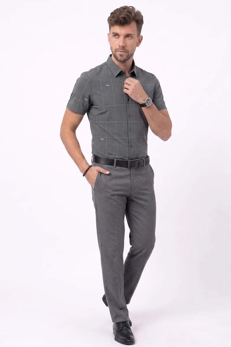 Grey Checked Short Sleeve Shirt
