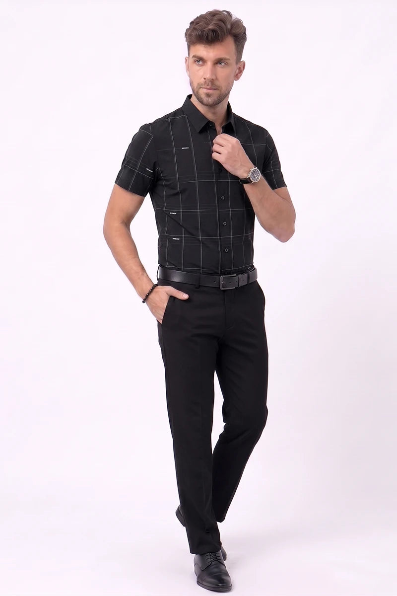 Black Checked Short Sleeve Shirt