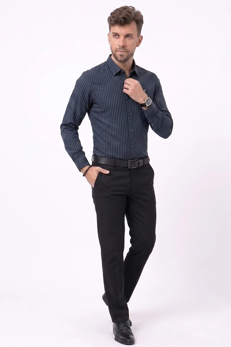 Navy Blue Striped Shirt