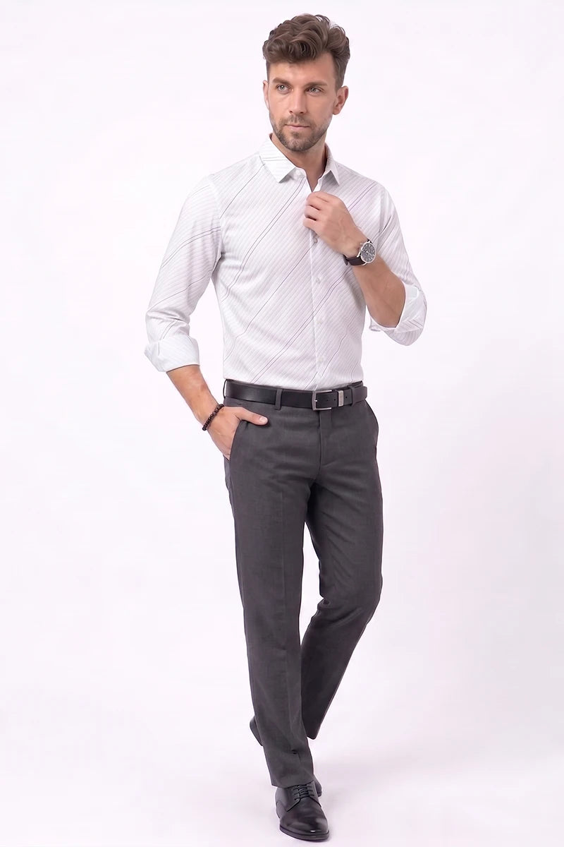 White Diagonal Striped Shirt