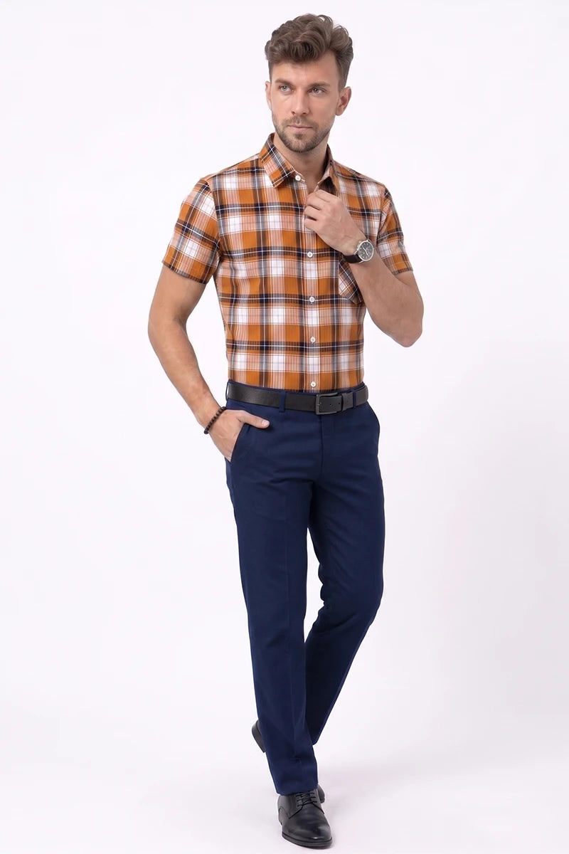 Orange & Black Plaid Short Sleeve Shirt