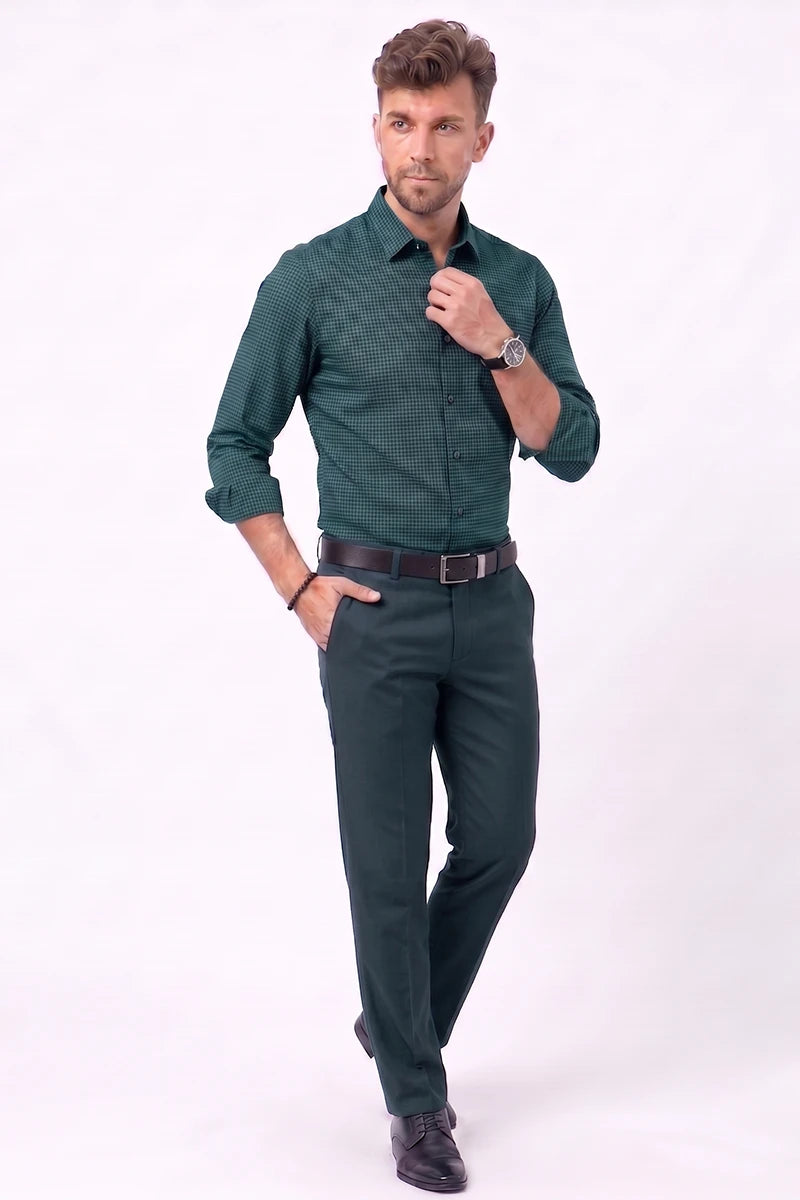 Dark Green Micro Check Shirt