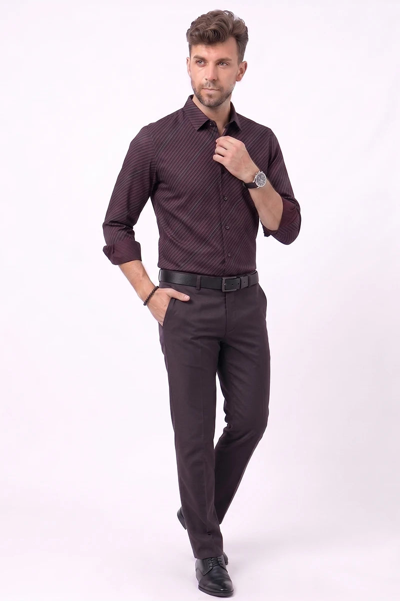 Wine Diagonal Striped Shirt