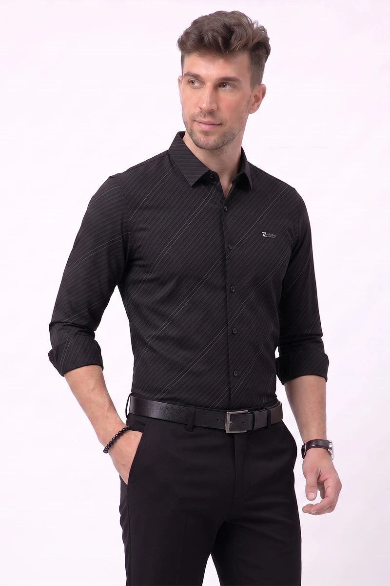 Black Diagonal Striped Shirt