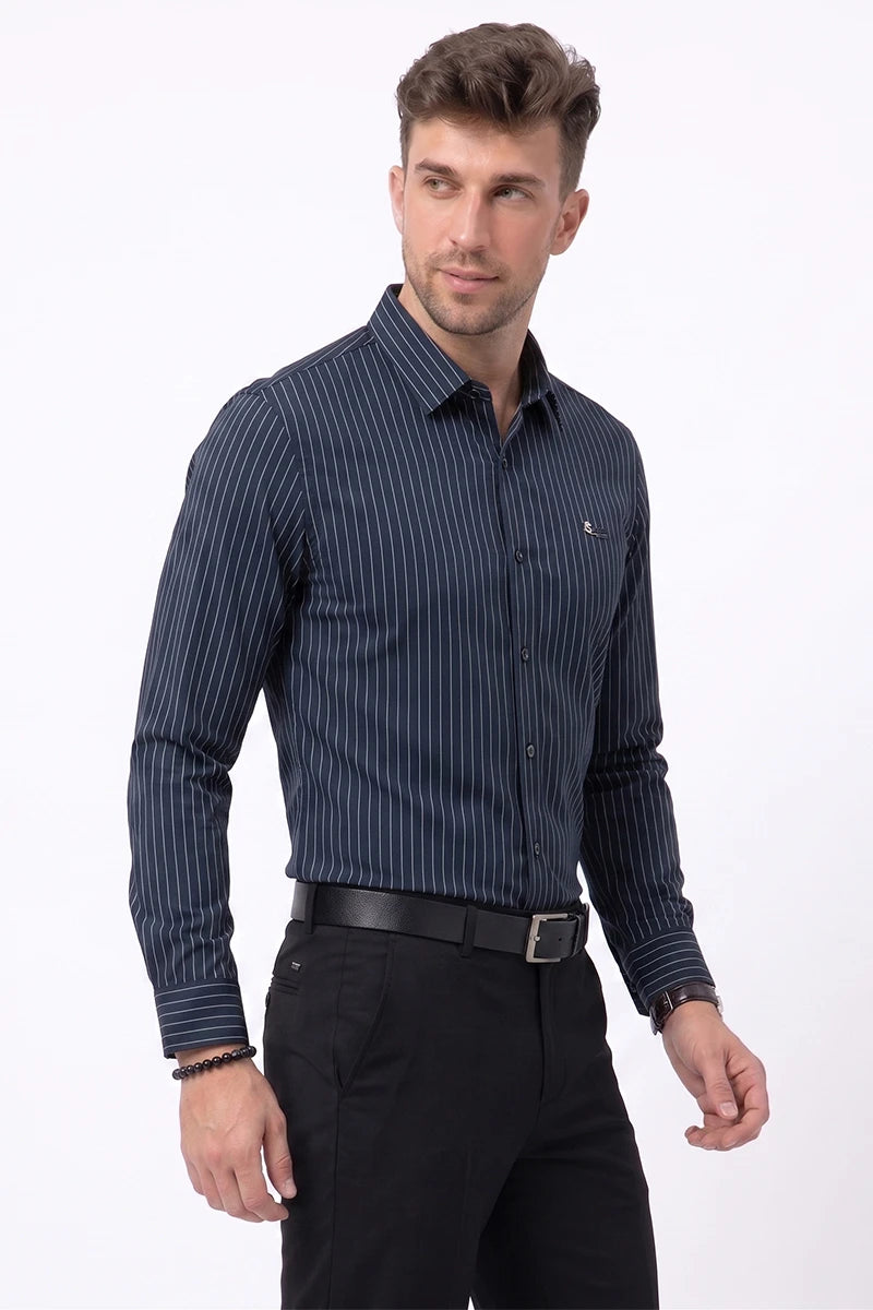 Navy Blue Striped Shirt