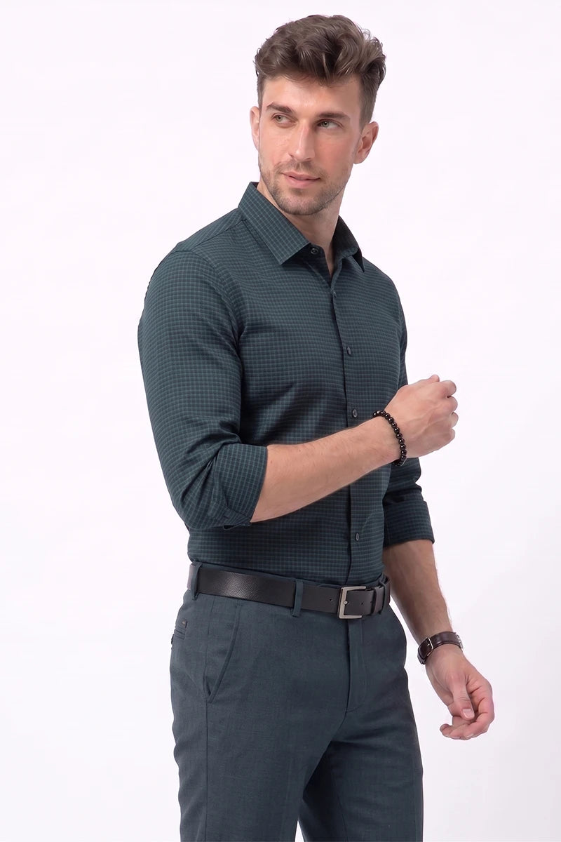 Dark Green Micro Check Shirt