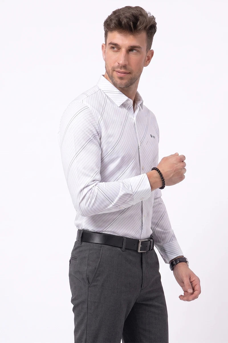 White Diagonal Striped Shirt