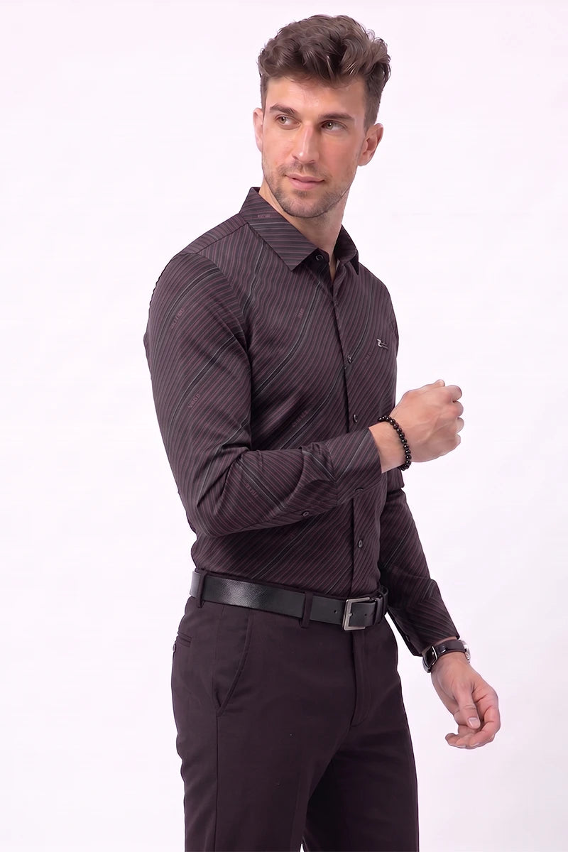 Wine Diagonal Striped Shirt