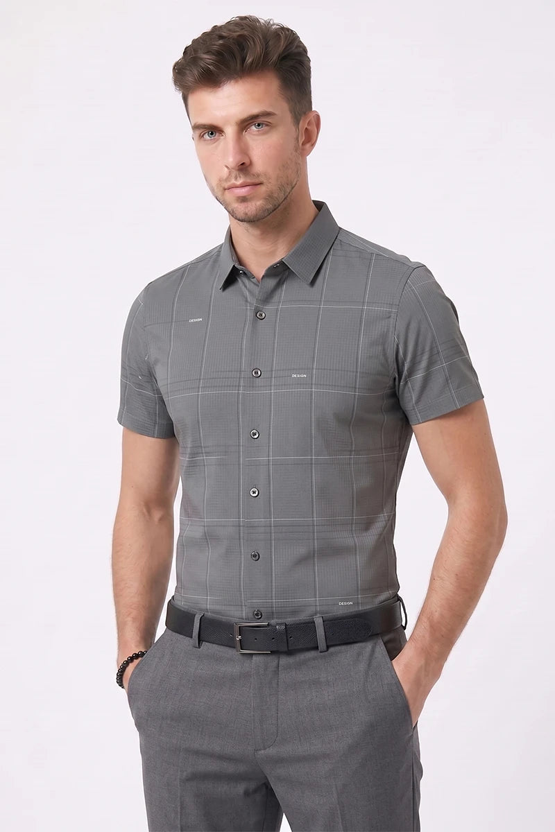 Grey Checked Short Sleeve Shirt