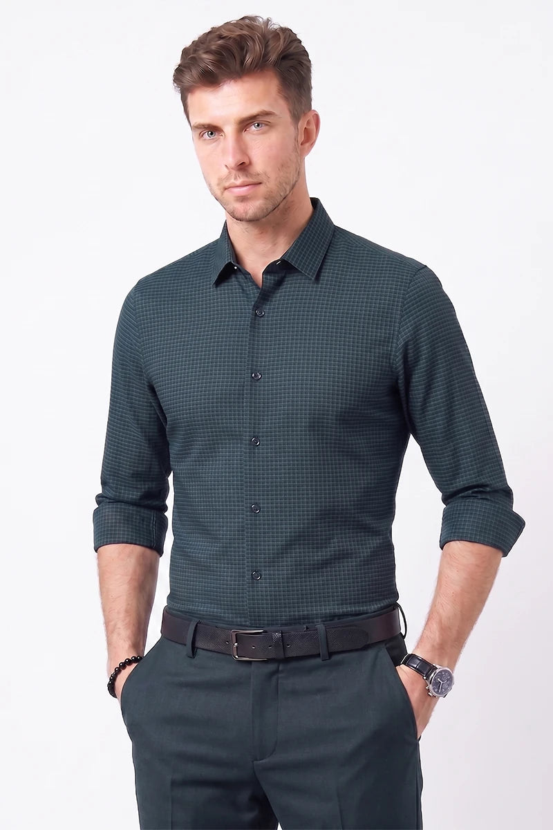 Dark Green Micro Check Shirt