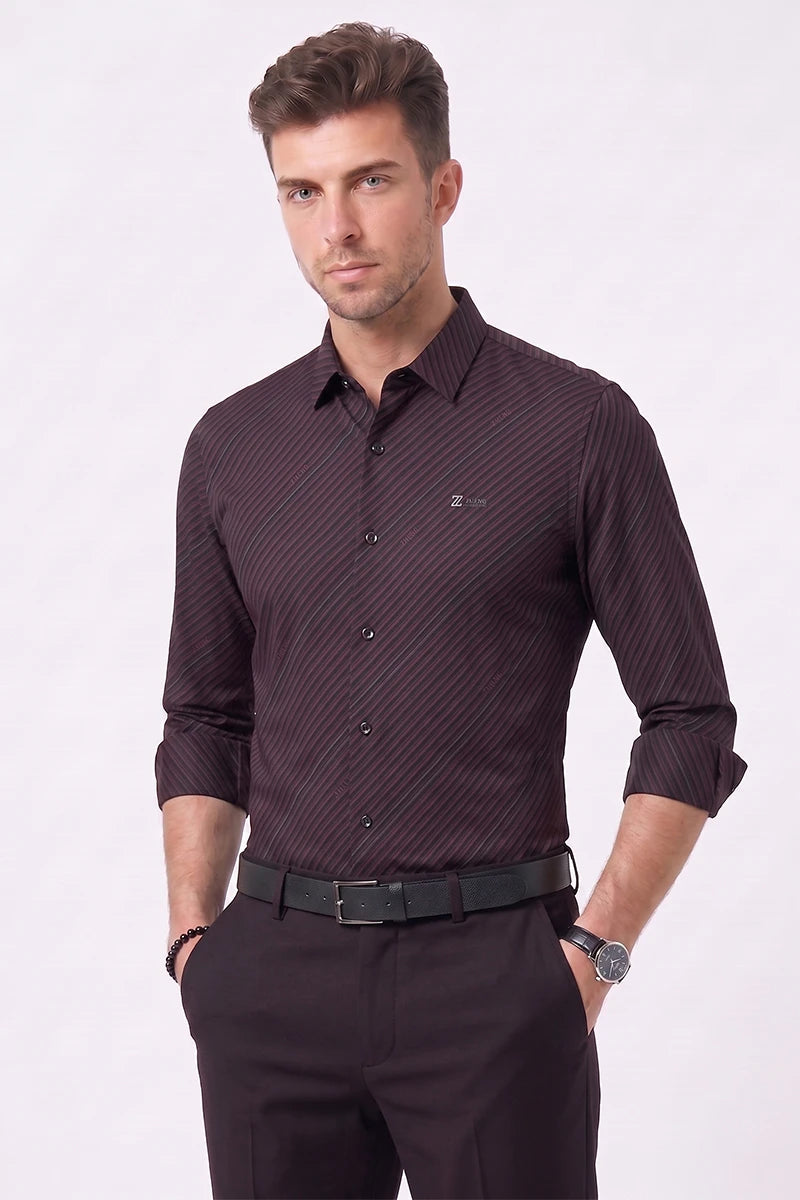 Wine Diagonal Striped Shirt