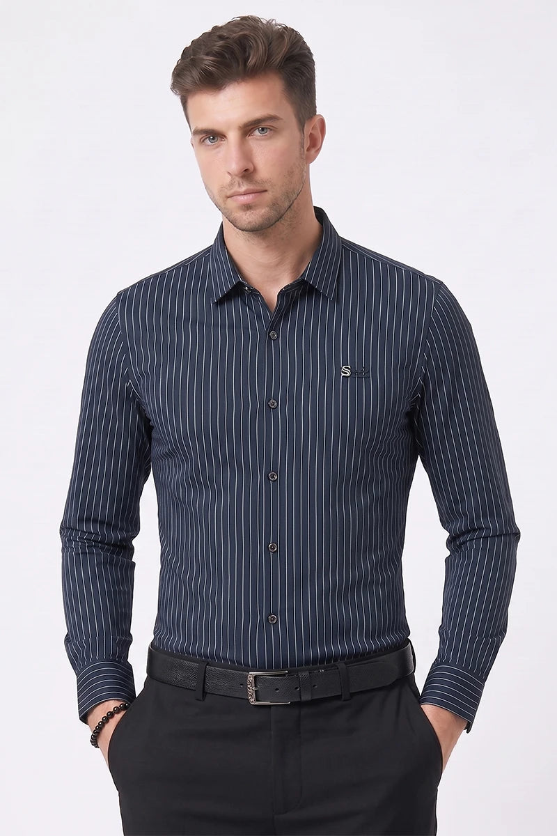 Navy Blue Striped Shirt