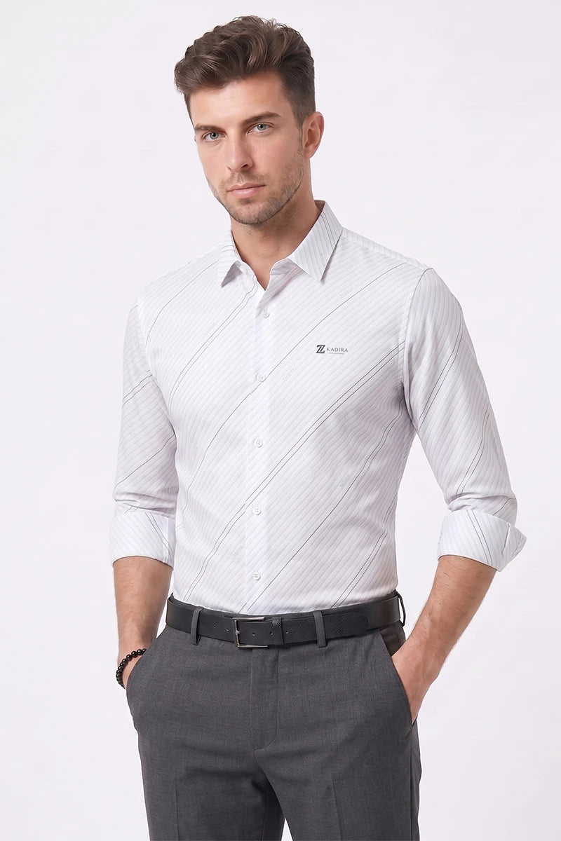 White Diagonal Striped Shirt