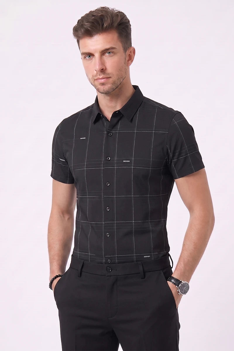 Black Checked Short Sleeve Shirt