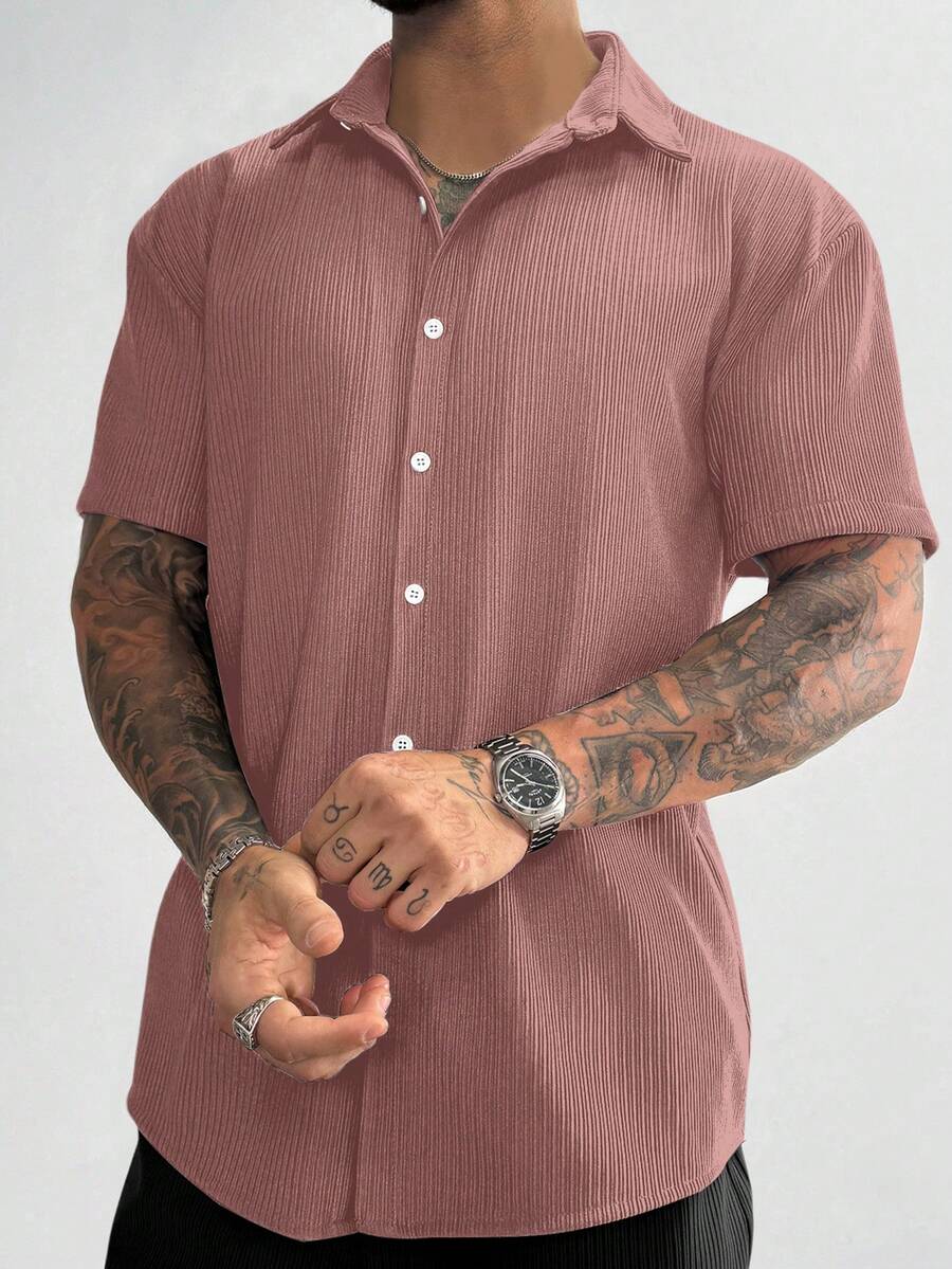 Dusty Pink Pleated Short Sleeve Shirt