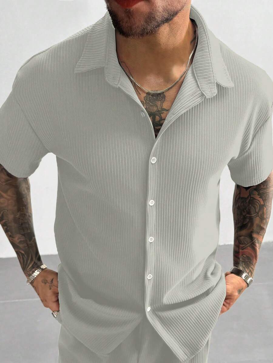 Light Grey Pleated Short Sleeve Shirt