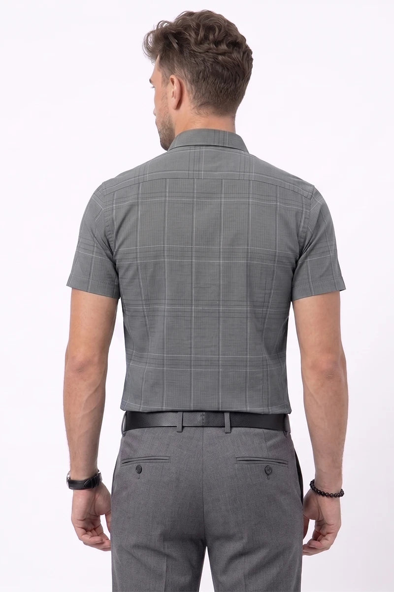 Grey Checked Short Sleeve Shirt