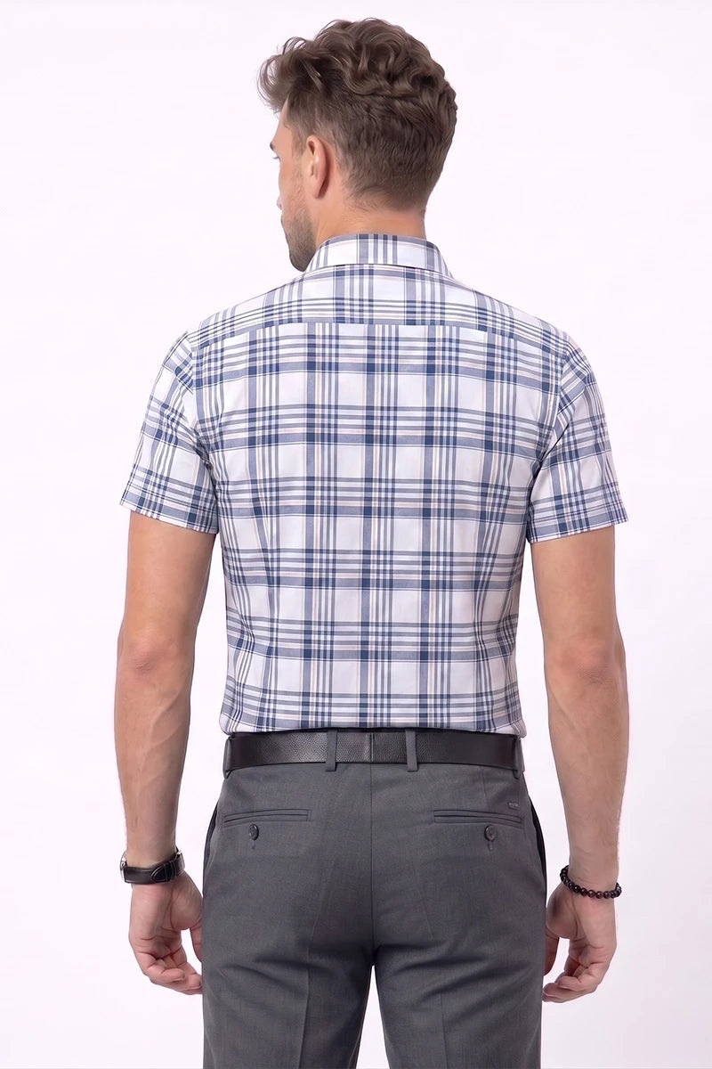 White & Blue Plaid Short Sleeve Shirt