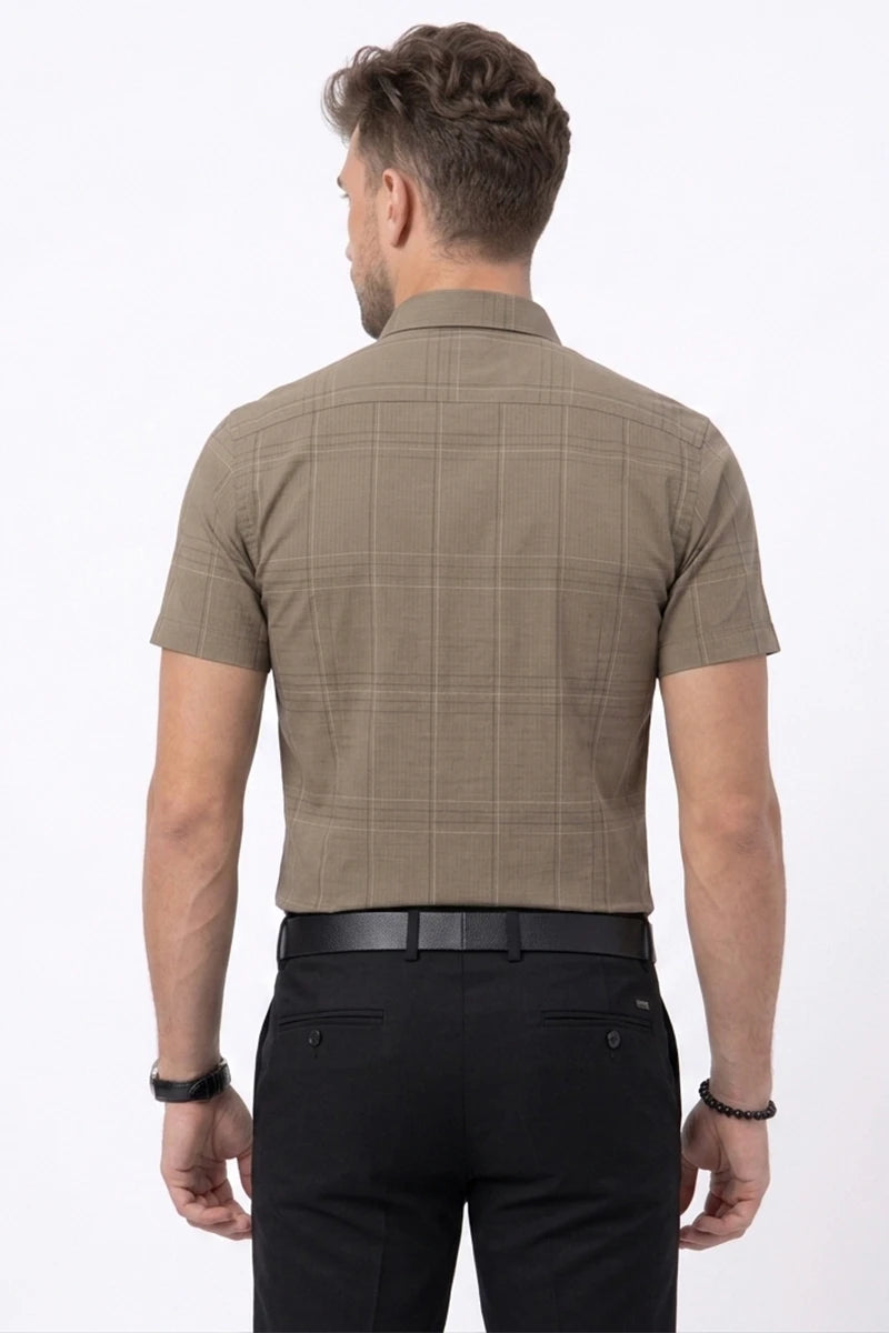 Taupe Checked Short Sleeve Shirt