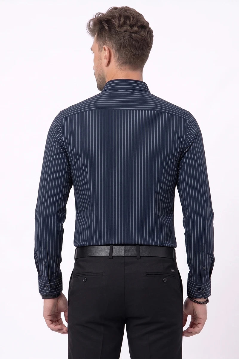 Navy Blue Striped Shirt