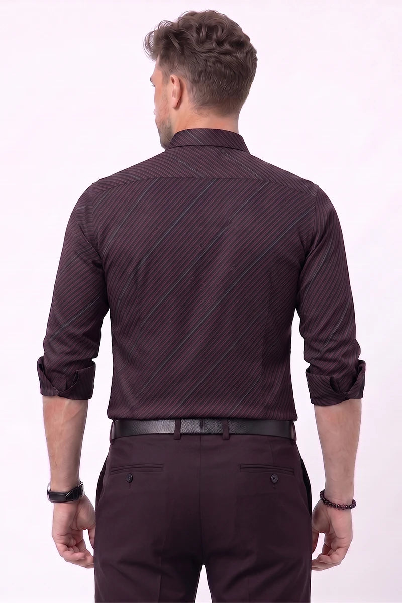 Wine Diagonal Striped Shirt