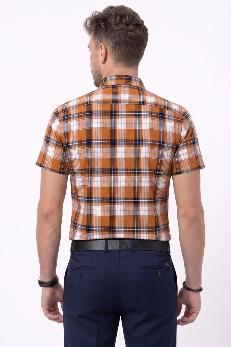 Orange & Black Plaid Short Sleeve Shirt
