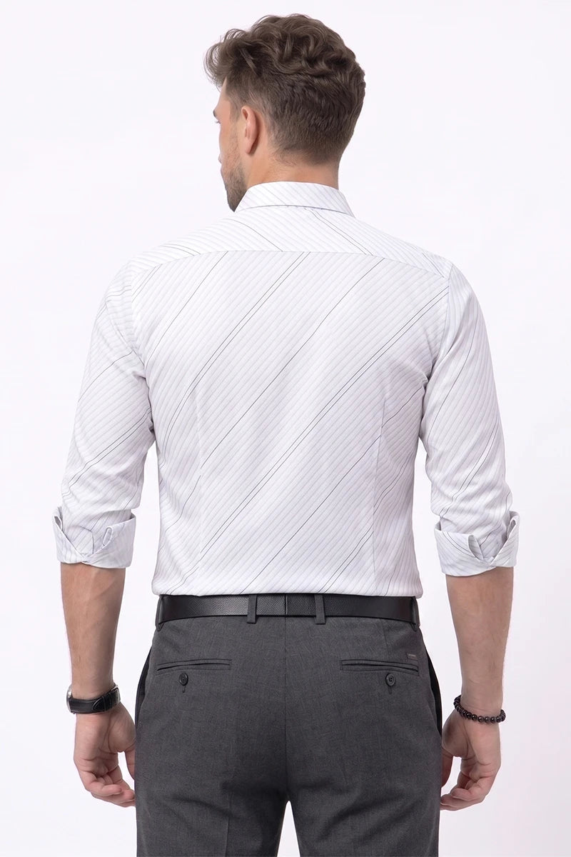 White Diagonal Striped Shirt