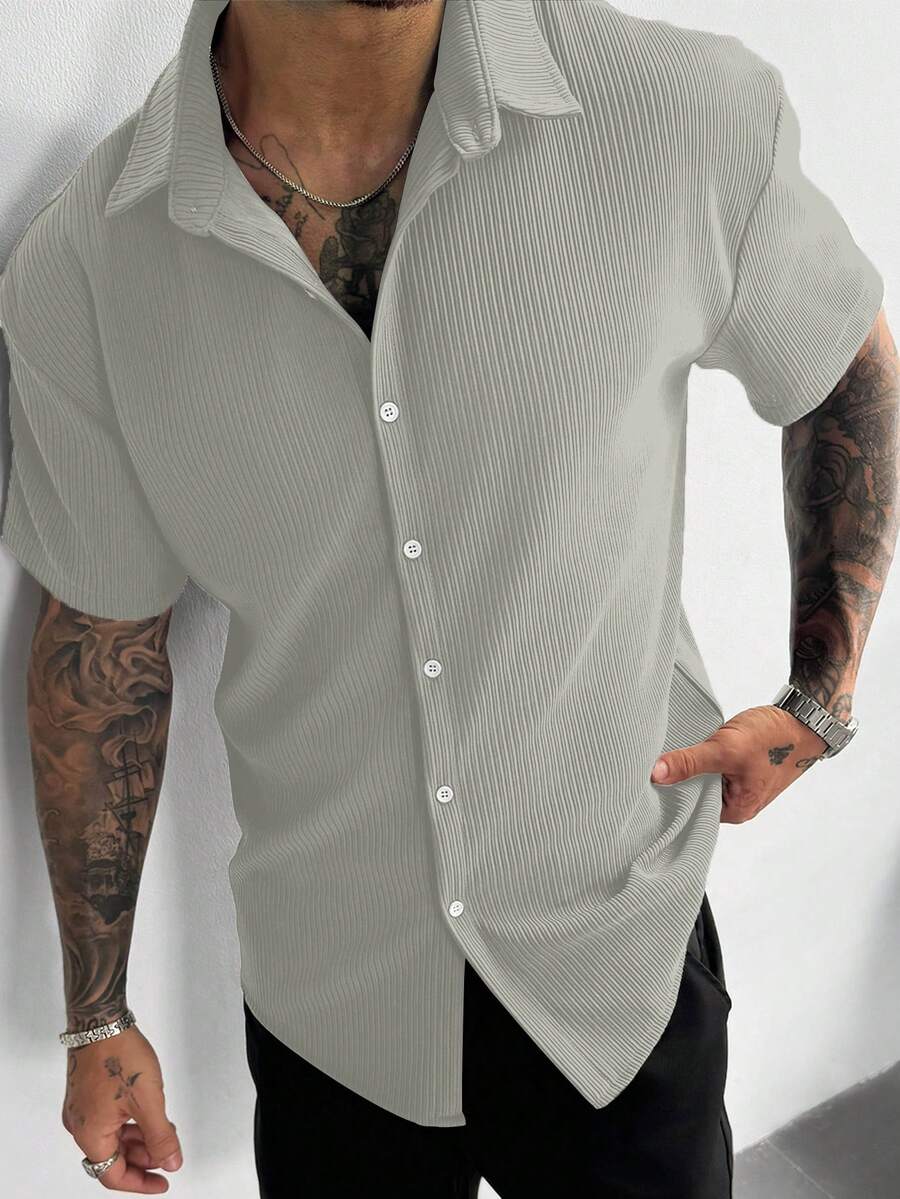Light Grey Pleated Short Sleeve Shirt