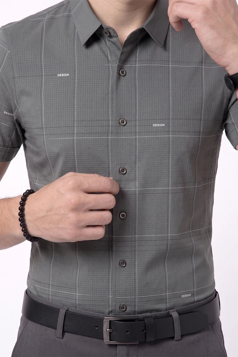 Grey Checked Short Sleeve Shirt