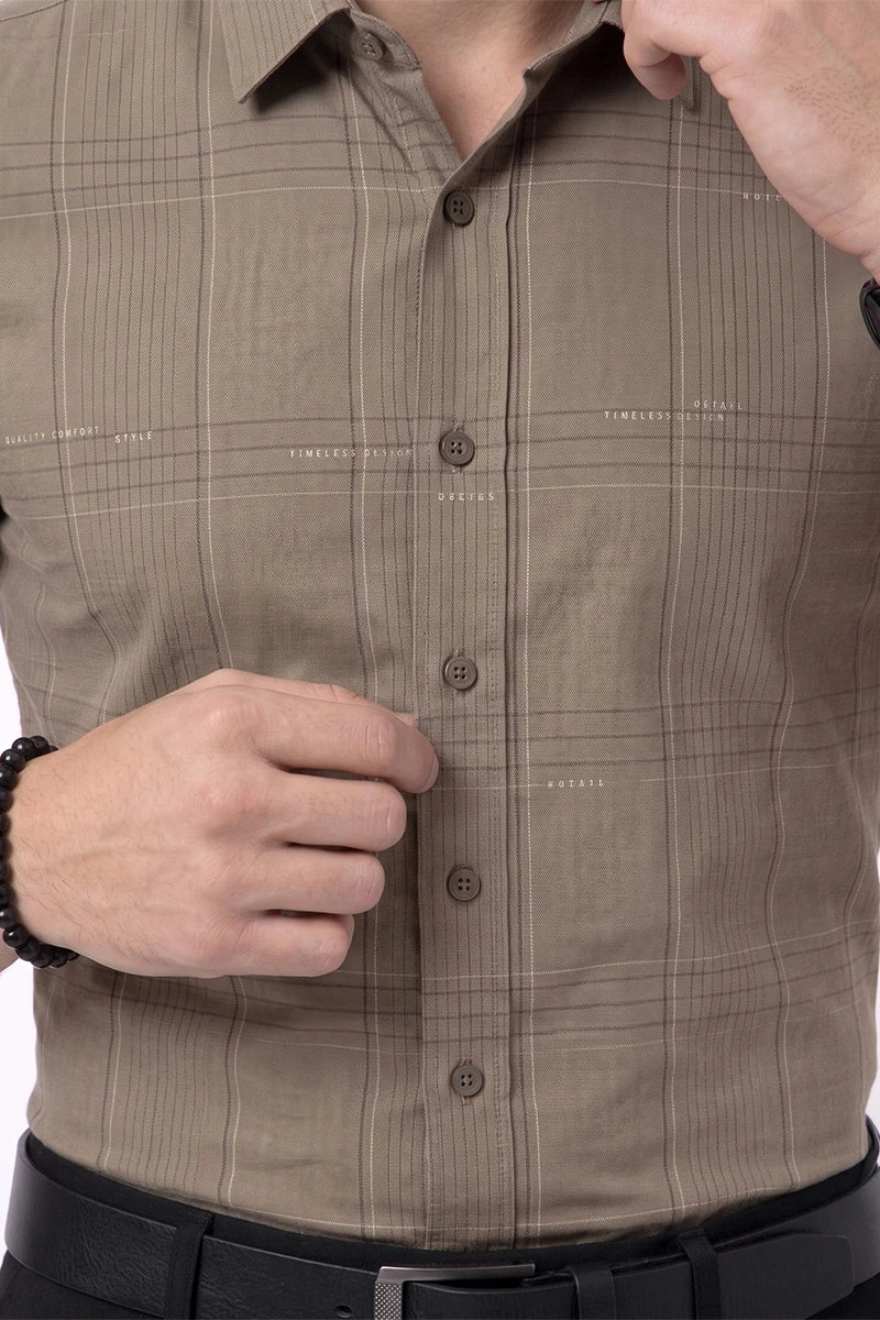 Taupe Checked Short Sleeve Shirt