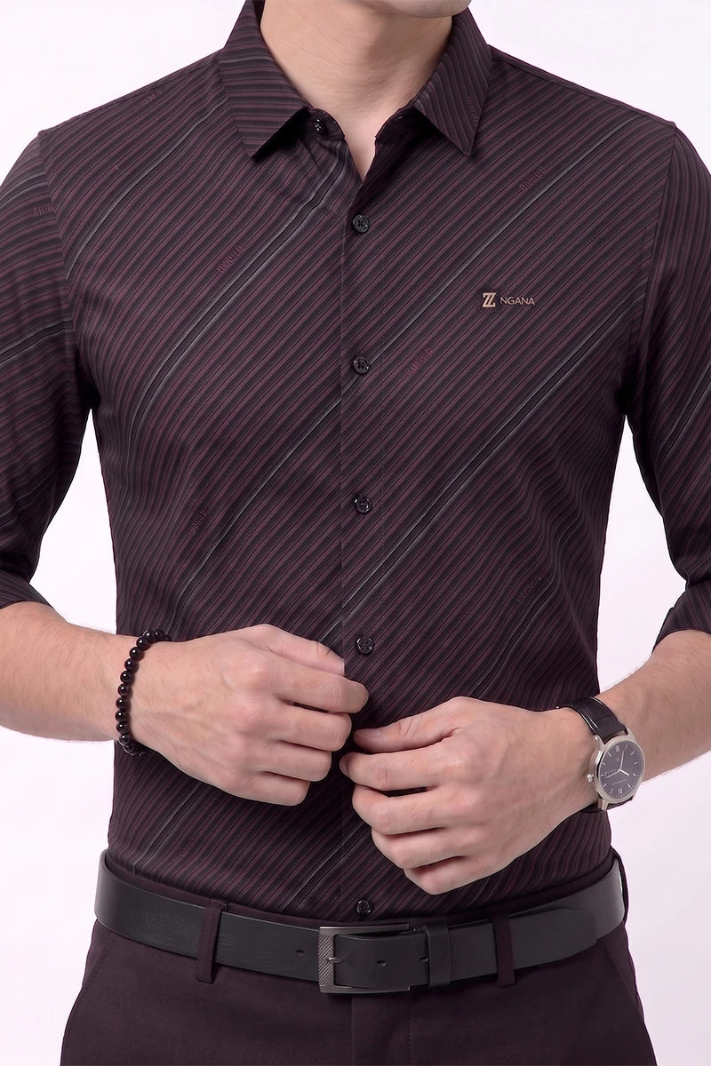 Wine Diagonal Striped Shirt