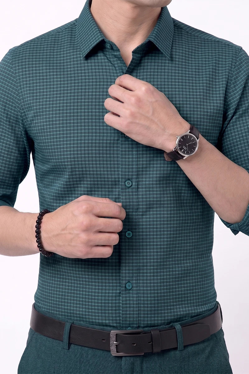 Dark Green Micro Check Shirt