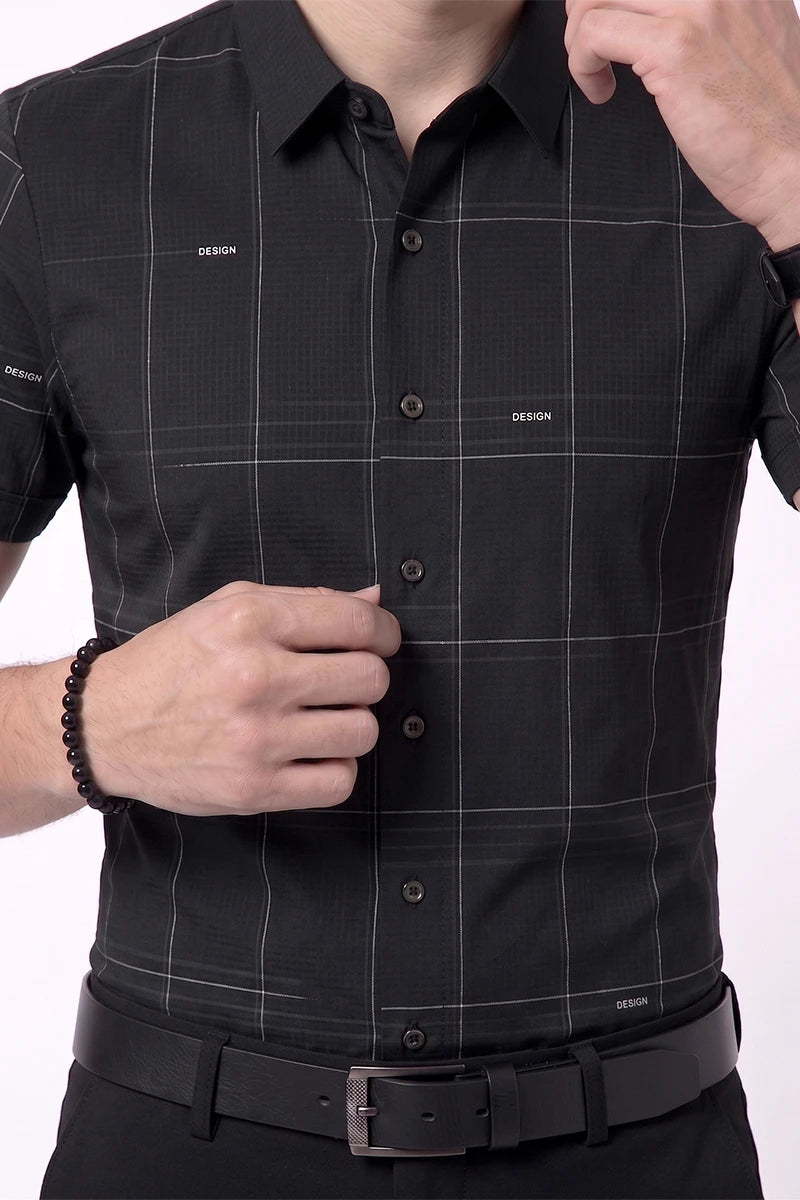 Black Checked Short Sleeve Shirt