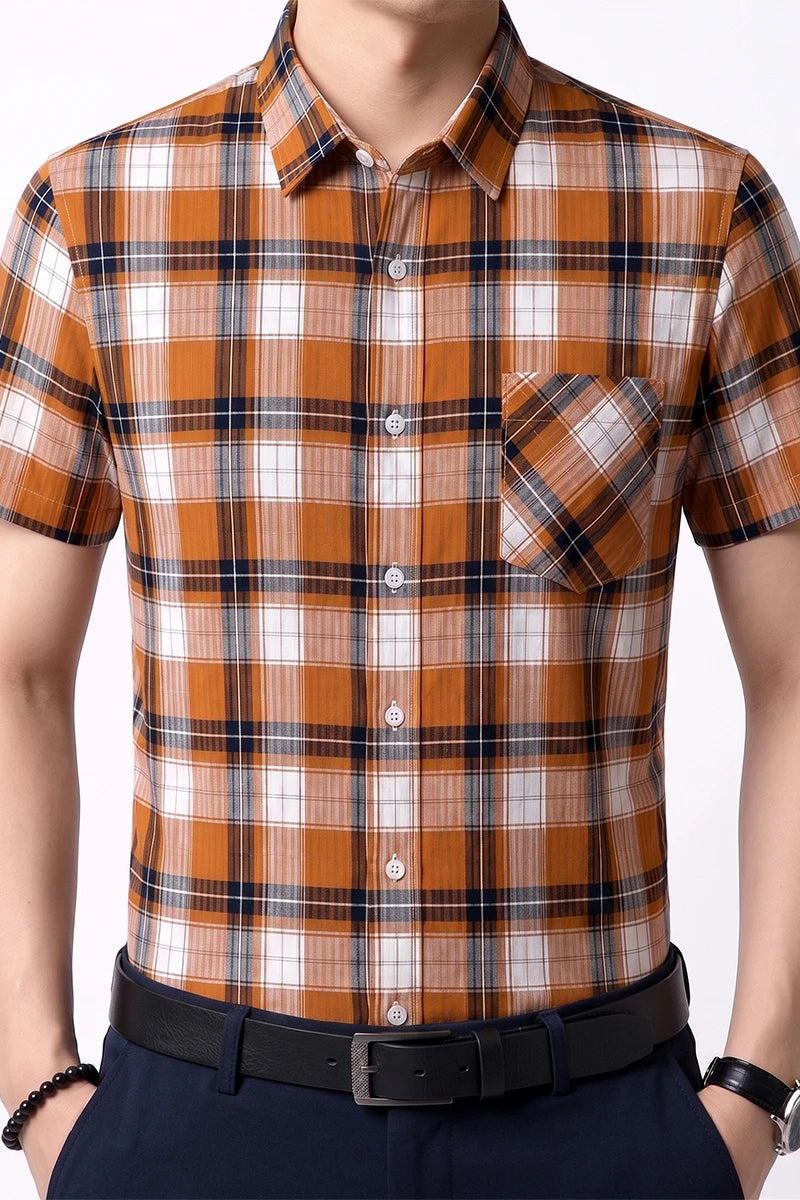 Orange & Black Plaid Short Sleeve Shirt