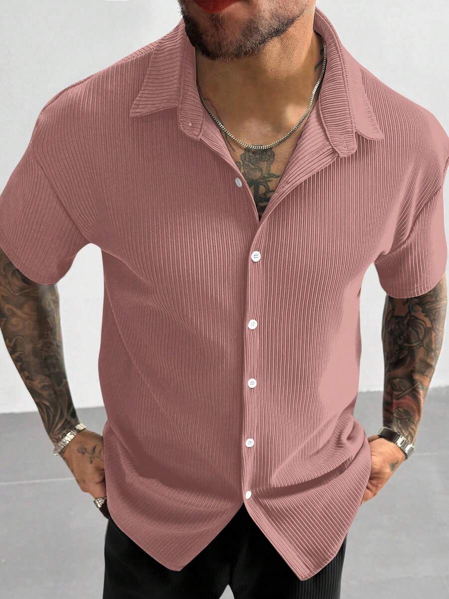 Dusty Pink Pleated Short Sleeve Shirt