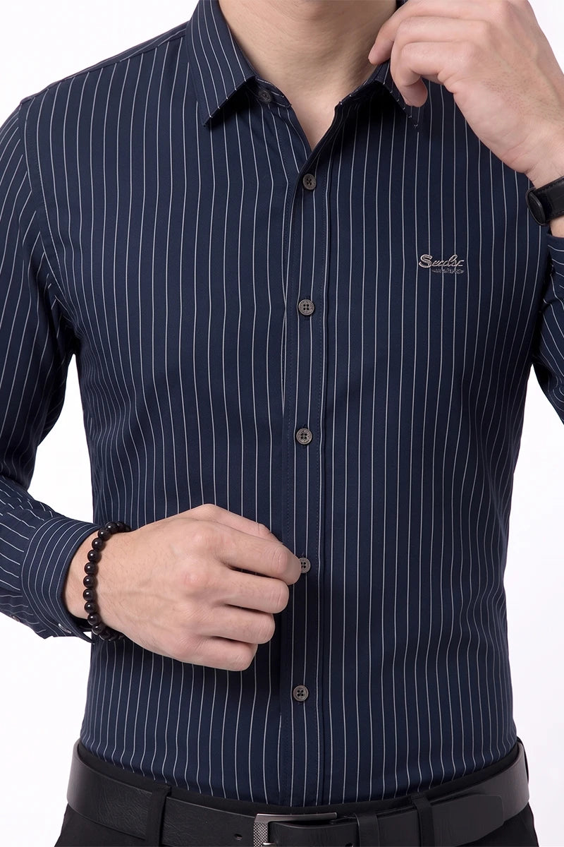 Navy Blue Striped Shirt