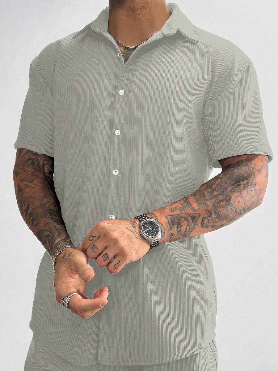 Light Grey Pleated Short Sleeve Shirt