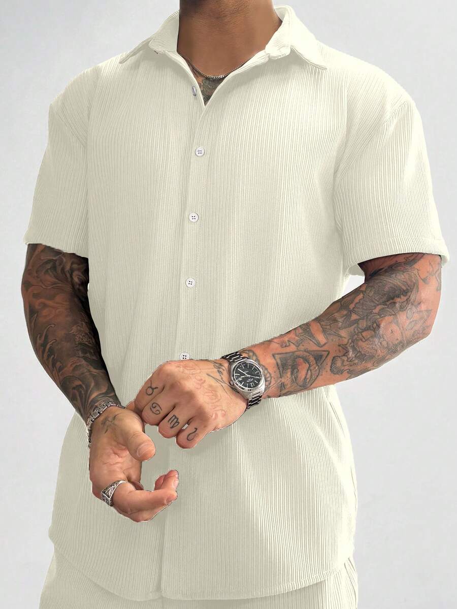 Off White Pleated Short Sleeve Shirt