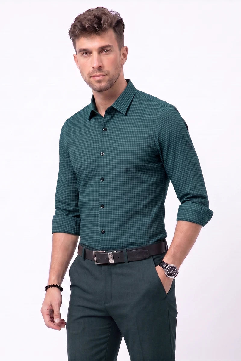Dark Green Micro Check Shirt