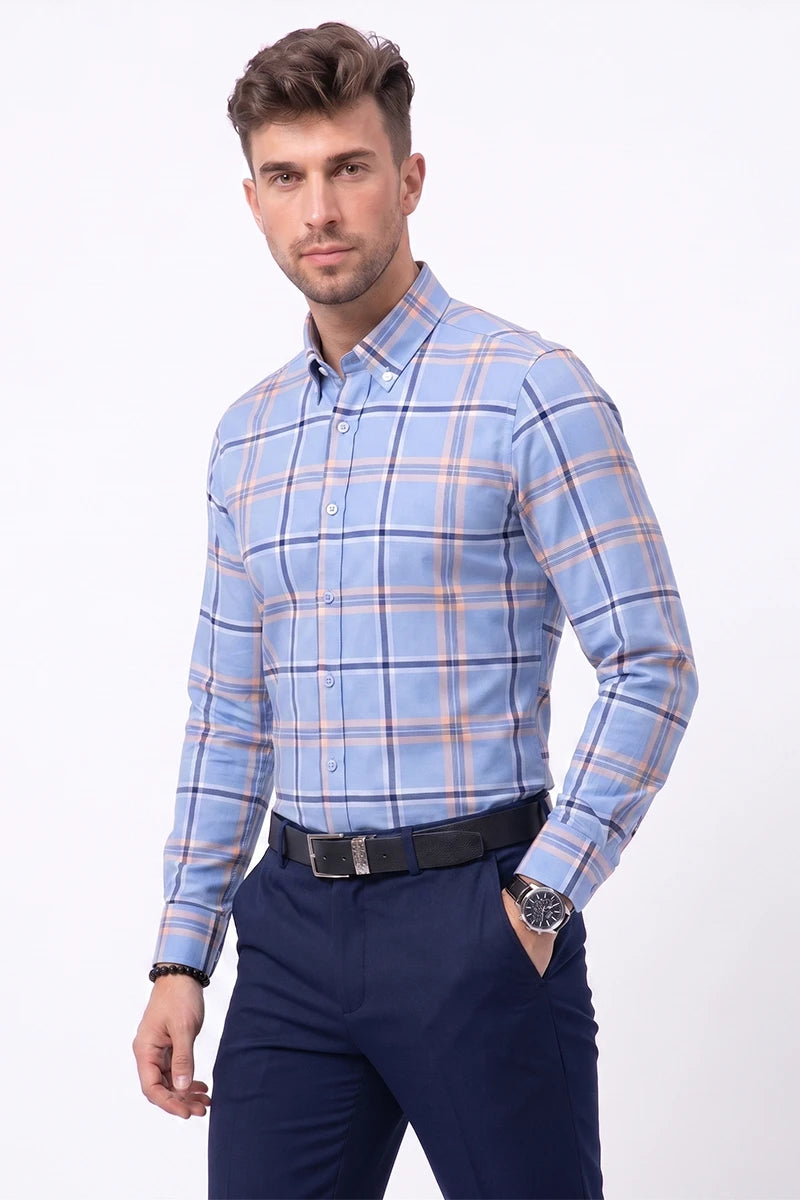 Sky Blue Plaid Check Shirt