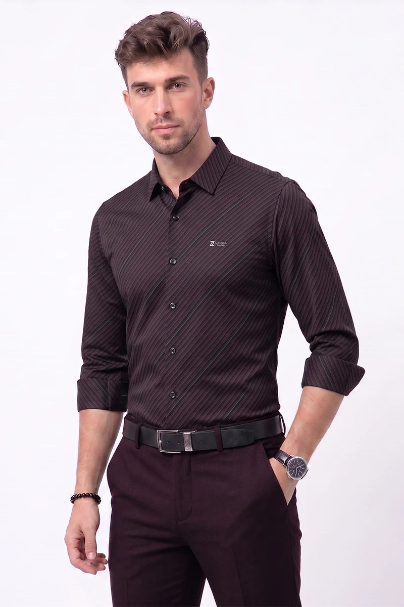Wine Diagonal Striped Shirt
