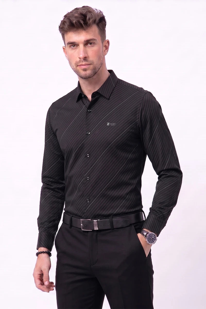 Black Diagonal Striped Shirt