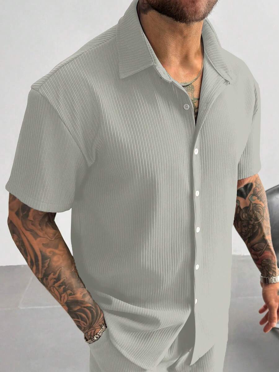 Light Grey Pleated Short Sleeve Shirt